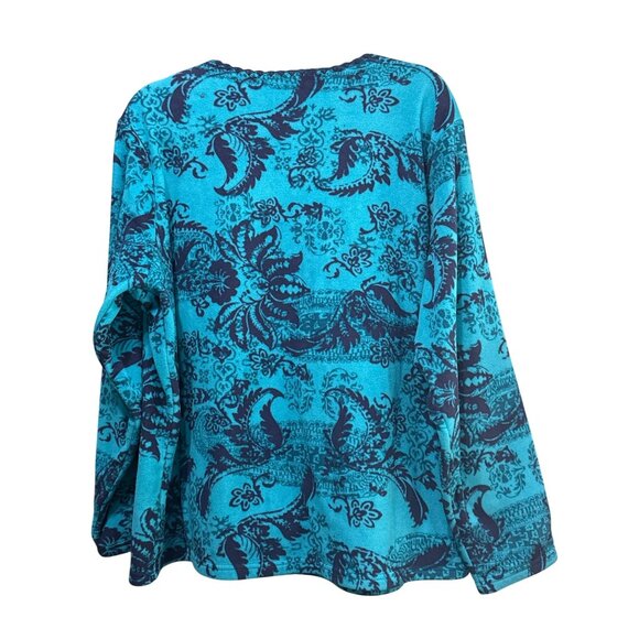 Coldwater Creek Size 1X Fleece V-Neck Long Sleeve Floral Print Pullover - Picture 2 of 8